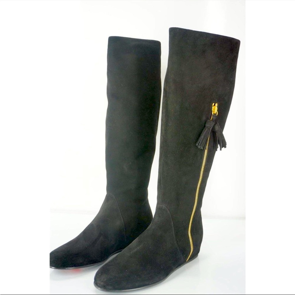 Stuart Weitzman Tass Black Suede Wedge Boot size 5.5. NEW never worn!